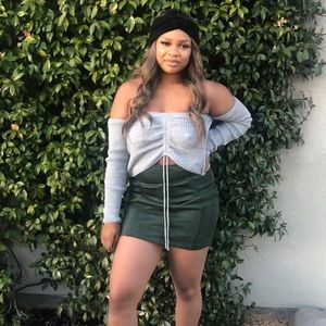 Grey cropped off the shoulder sweater